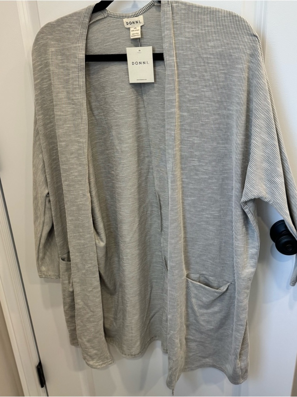 DONNI. Light Gray Ribbed Open-Front Cardigan